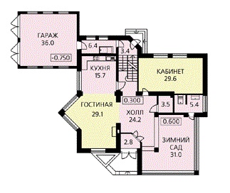 Проект коттеджа с необычным эркером / План 1 этажа