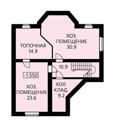 Проект дома из пенобетона с изысканными фасадами, гаражом на две машины, небольшой сауной / План цокольного этажа