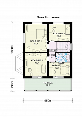 Проект дома из газобетона с большой террасой на втором этаже / План мансардного этажа