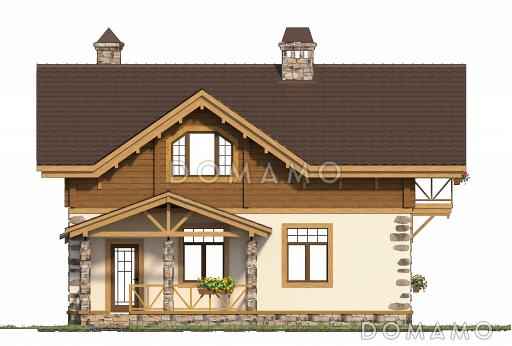 Проект коттеджа шале с террасой и балконом. / Фасад 3