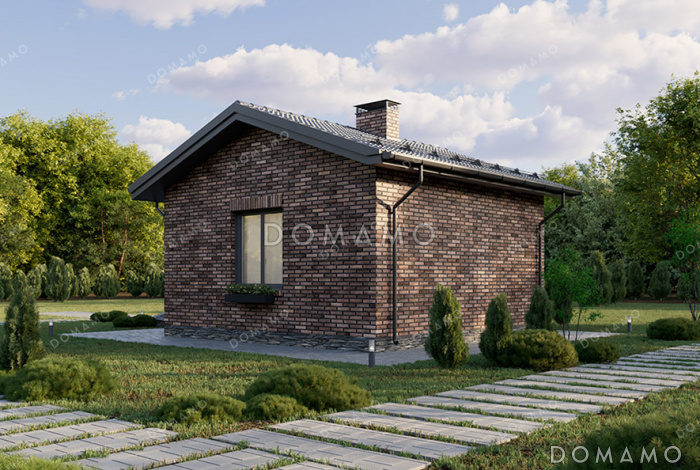 Проект компактной одноэтажной бани в классическом стиле с большой комнатой отдыха