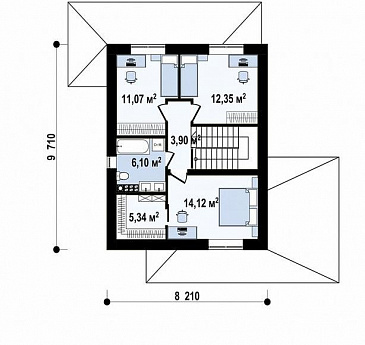Проект двухэтажного дома с кабинетом, террасой, ванной с окном / План 2 этажа