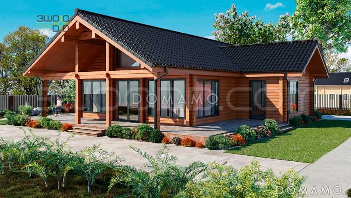 1668 - дом из клееного бруса с большой гостиной и 4 спальнями