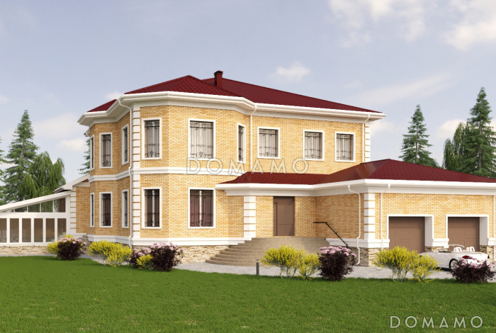 Проект дома со спортзалом, бассейном, бильярдной, просторной обеденной зоной, террасами, гаражом