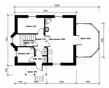 Проект экономичного коттеджа с террасой. / План 1 этажа