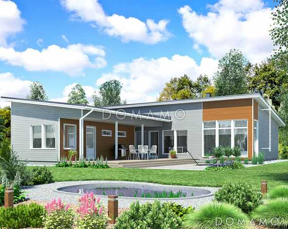 Проект современного каркасного дома с односкатной крышей