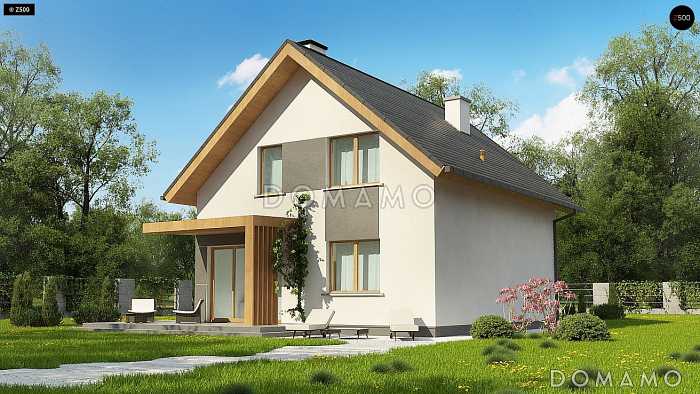 Проект небольшого одноэтажного мансардного дома из кирпича с эркером, с кабинетом и тремя спальнями