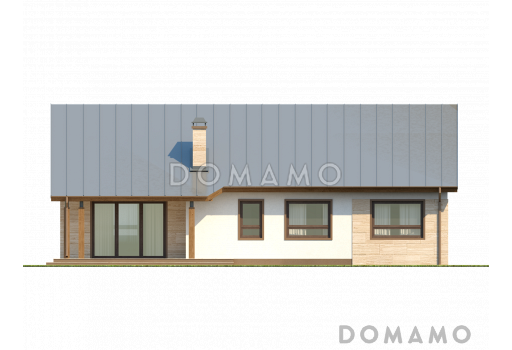 Проект классического одноэтажного дома из газобетона с тремя спальнями и возможностью обустройства мансарды / Фасад 2