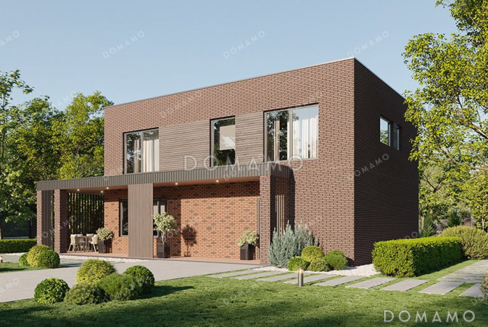 Проект двухэтажного дома с просторной гостиной и террасой