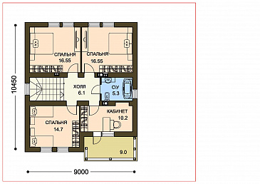 Проект компактного загородного дома с крытой террасой и большой лоджией / План 2 этажа