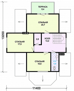 Проект деревянного дома с квадратной ванной комнатой / План мансардного этажа