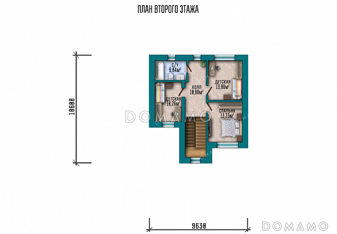Проект дома с гаражом на две машины, сауной и тремя спальнями / План 2 этажа