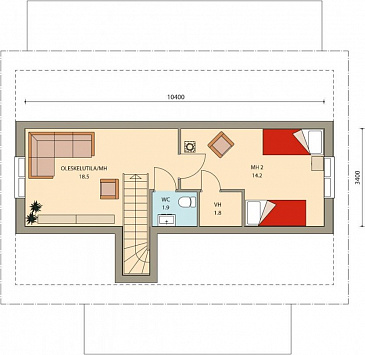 Проект двухэтажного каркасного дома / План мансардного этажа