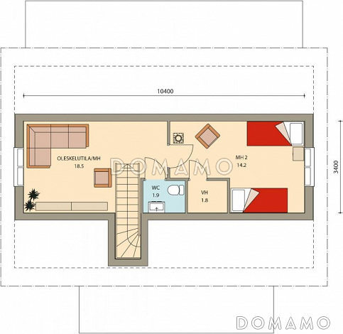 Проект двухэтажного каркасного дома / План мансардного этажа