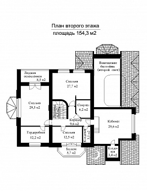 Проект импозантного особняка с гаражом на две машины, бассейном и тренажерным залом / План 2 этажа