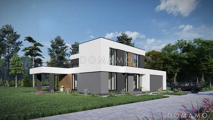 Проект современного дома с 5 спальнями, гаражом на 2 машины и террасой на втором уровне