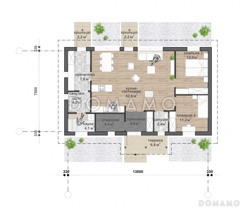 С-127 одноэтажный дом / План 1 этажа