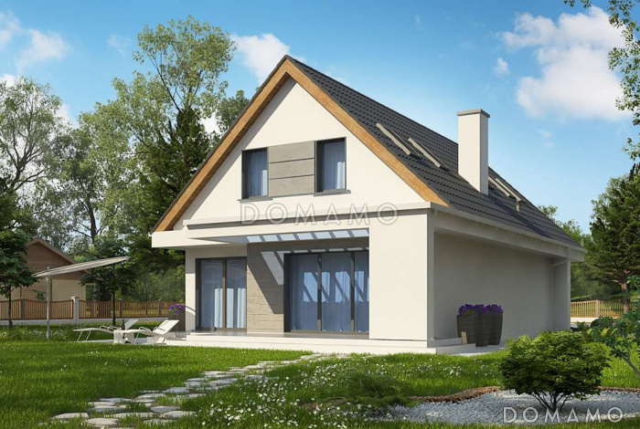 Проект одноэтажного мансардного дома из газобетона с кабинетом,  гаражом и четырьмя спальнями