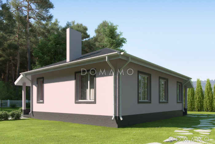 Проект одноэтажного дома с террасами и верандой, кухней-столовой, двумя спальнями