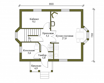 Проект экономичного каркасного дома. / План 1 этажа