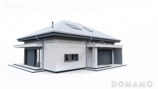 Проект загородного дома с гаражом на одну машину, кладовой на кухне, мастер-спальней в мансарде / Фасад 1