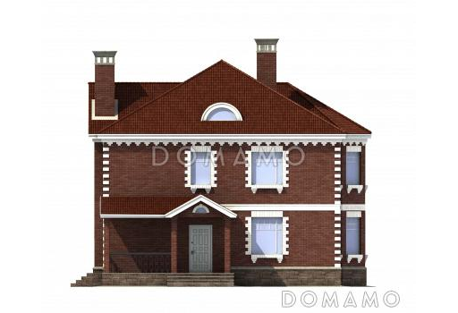 Проект двухэтажного кирпичного коттеджа с мансардой / Фасад 1