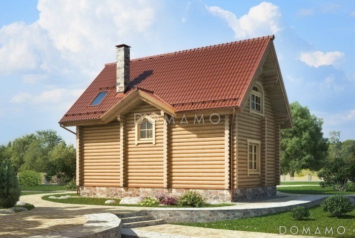 Проект деревянного дома  из оцилиндрованного бревна с мансардным окном