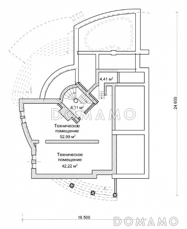 Проект дома с двусветной гостиной и бассейном / План цокольного этажа