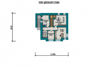Проект одноэтажного дома с мансардой, большой террасой и навесом на два автомобиля / План цокольного этажа