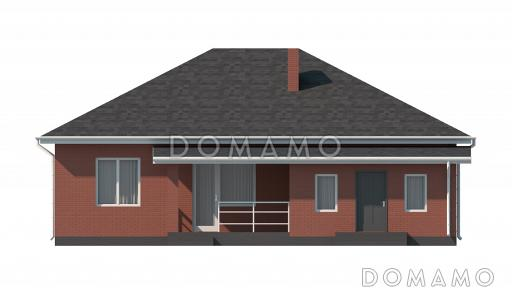 Проект загородного дома с террасой, просторным тамбуром, ванной и душевой, кухней-столовой в центральной части дома / Фасад 2