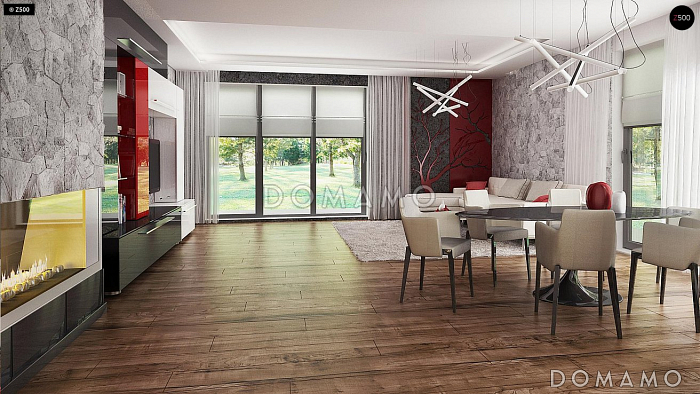 Проект просторного одноэтажного дома из кирпича с тремя спальнями, кабинетом и гаражом