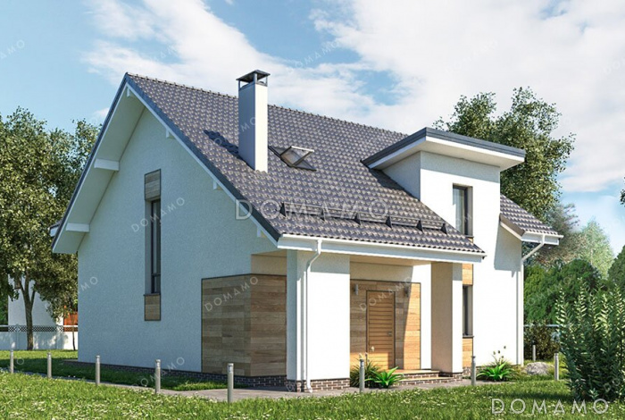 Проект загородного дома с 3 спальнями на мансарде, камином в гостевой комнате и крытой террасой