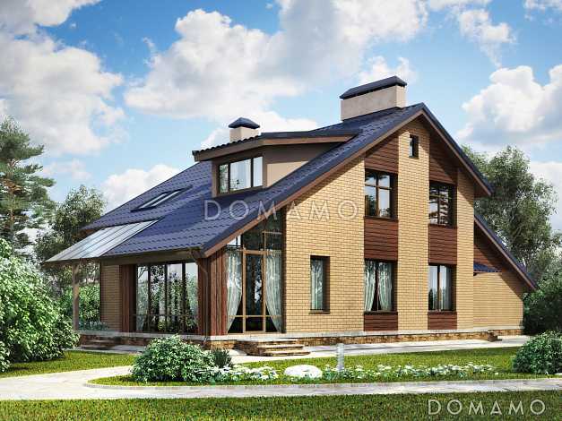 проект светлого дома с верандой и гаражом для одной машины