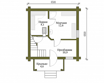 Проект бани с мансардой в русском стиле / План 1 этажа
