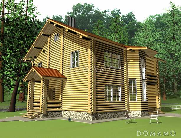 Проект дома из оцилиндрованного бревна с экером и вторым светом