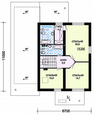 Проект загородного дома с мансардой и гаражом для двух автомобилей / План мансардного этажа