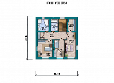 Проект двухэтажного дома с тремя спальнями и вальмовой крышей / План 2 этажа