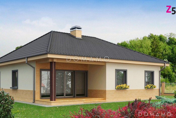 Проект одноэтажного дома из газобетона с тремя спальнями, светлой гостиной и угловым окном в кухне