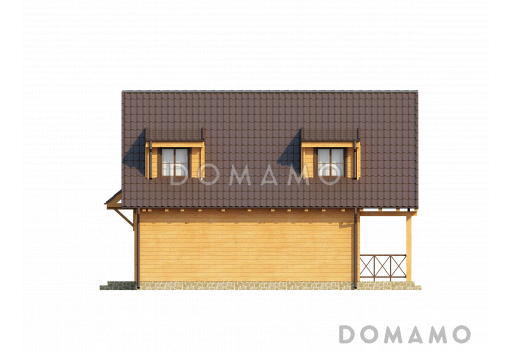 Проект компактного одноэтажного мансардного дома из кирпича с барбекю на крытой террасе / Фасад 3