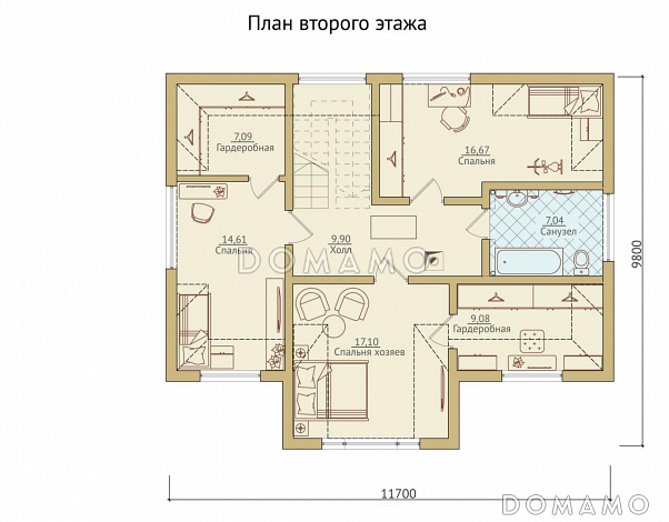 Проект каркасного дома с рационально распланированной планировкой / План мансардного этажа