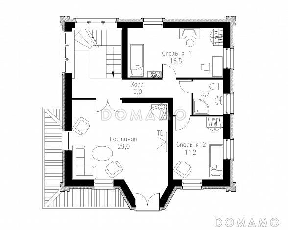 Проект коттеджа в готическом стиле / План 2 этажа