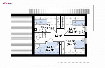 Проект дома из газобетона с мансардой, камином, кабинетом и гаражом / План мансардного этажа