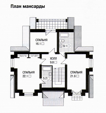 Проект дома с частичной облицовкой фасада облицовочным кирпичом / План мансардного этажа