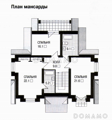 Проект дома с частичной облицовкой фасада облицовочным кирпичом / План мансардного этажа
