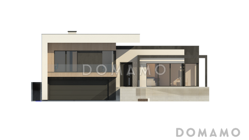Проект современного двухэтажного дома из кирпича с подземным гаражом и террасой на втором уровне / Фасад 1