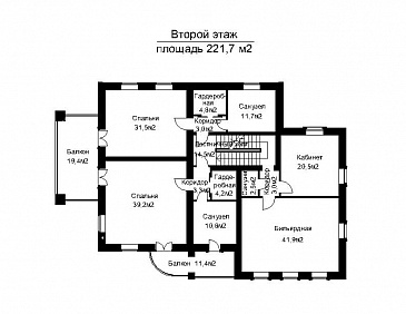 Проект двухэтажного загородного дома с высоким крыльцом / План 2 этажа