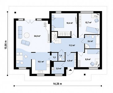 Проект классического мансардного дома из газобетона с необычной планировкой второго этажа / План 1 этажа