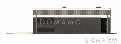 Проект современного одноэтажного дома из газобетона с тремя спальнями, гаражом и внутренним двориком переходящим в открытую террасу / Фасад 2