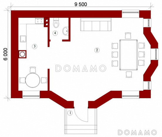Проект беседки из пеноблоков / План 1 этажа