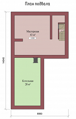 Проект двухэтажного коттеджа с цоколем, с гаражом и отдельным входом в кабинет / План цокольного этажа